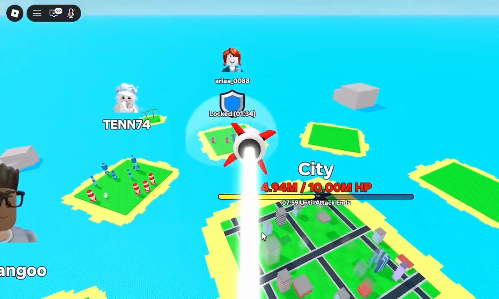 Merge a Nuke city raid with the HP bar at roughly half health after several nuke impacts.