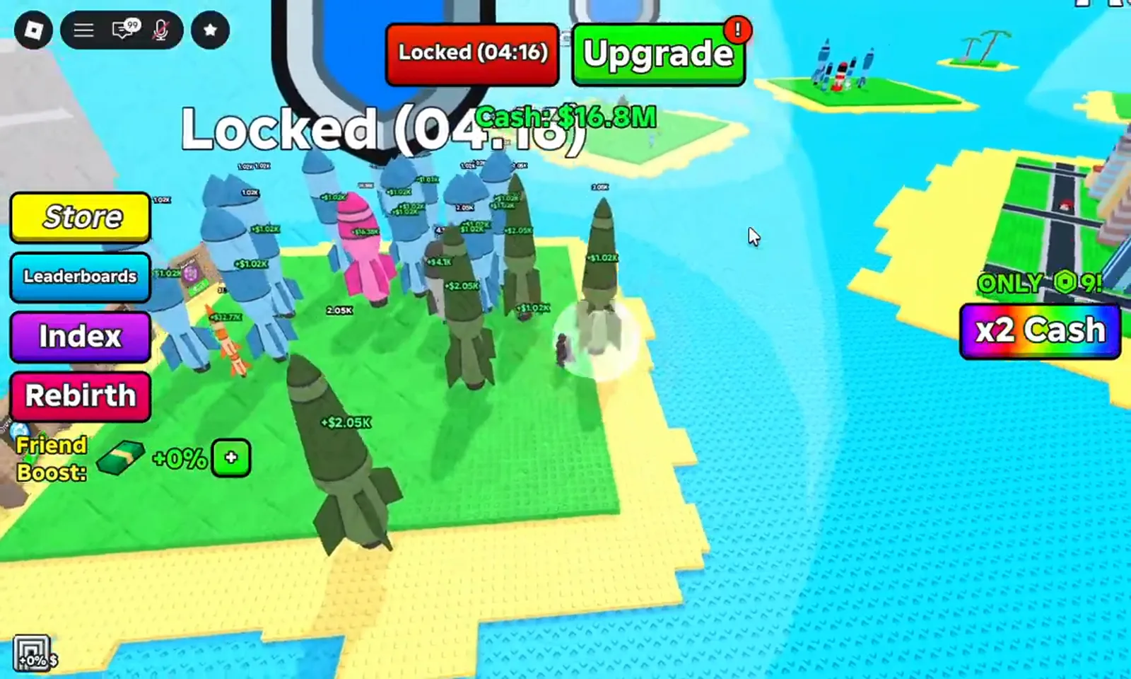 Merge a Nuke base holding a mix of blue and dark green higher-tier missiles spawned after raising Spawn Tier. Merge a Nuke base holding a mix of blue and dark green higher-tier missiles spawned after raising Spawn Tier.