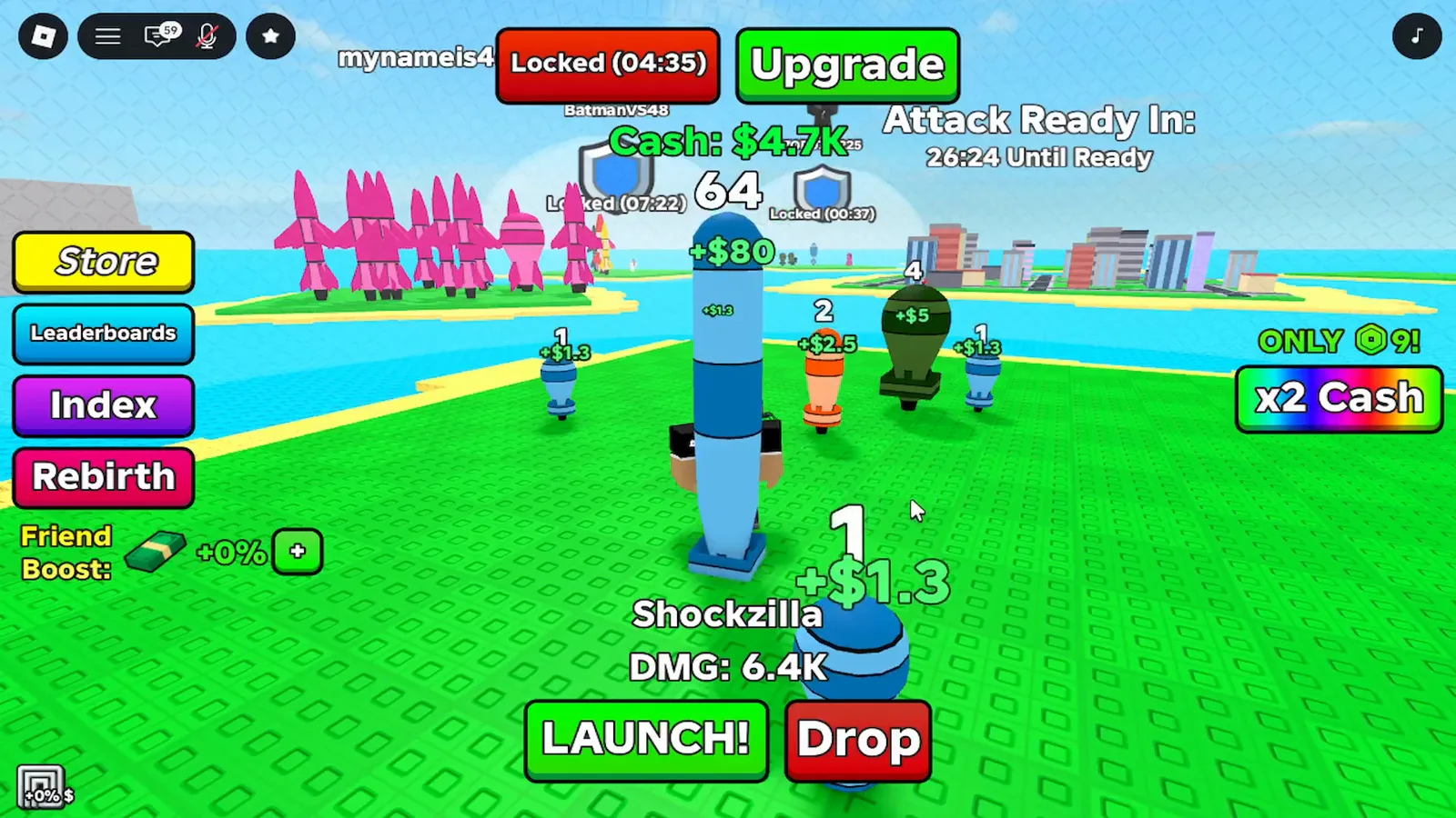 Merge a Nuke starter base with Lil Boomer missile DMG 100, Locked countdown timer and green UPGRADE button. Merge a Nuke starter base with Lil Boomer missile DMG 100, Locked countdown timer and green UPGRADE button.