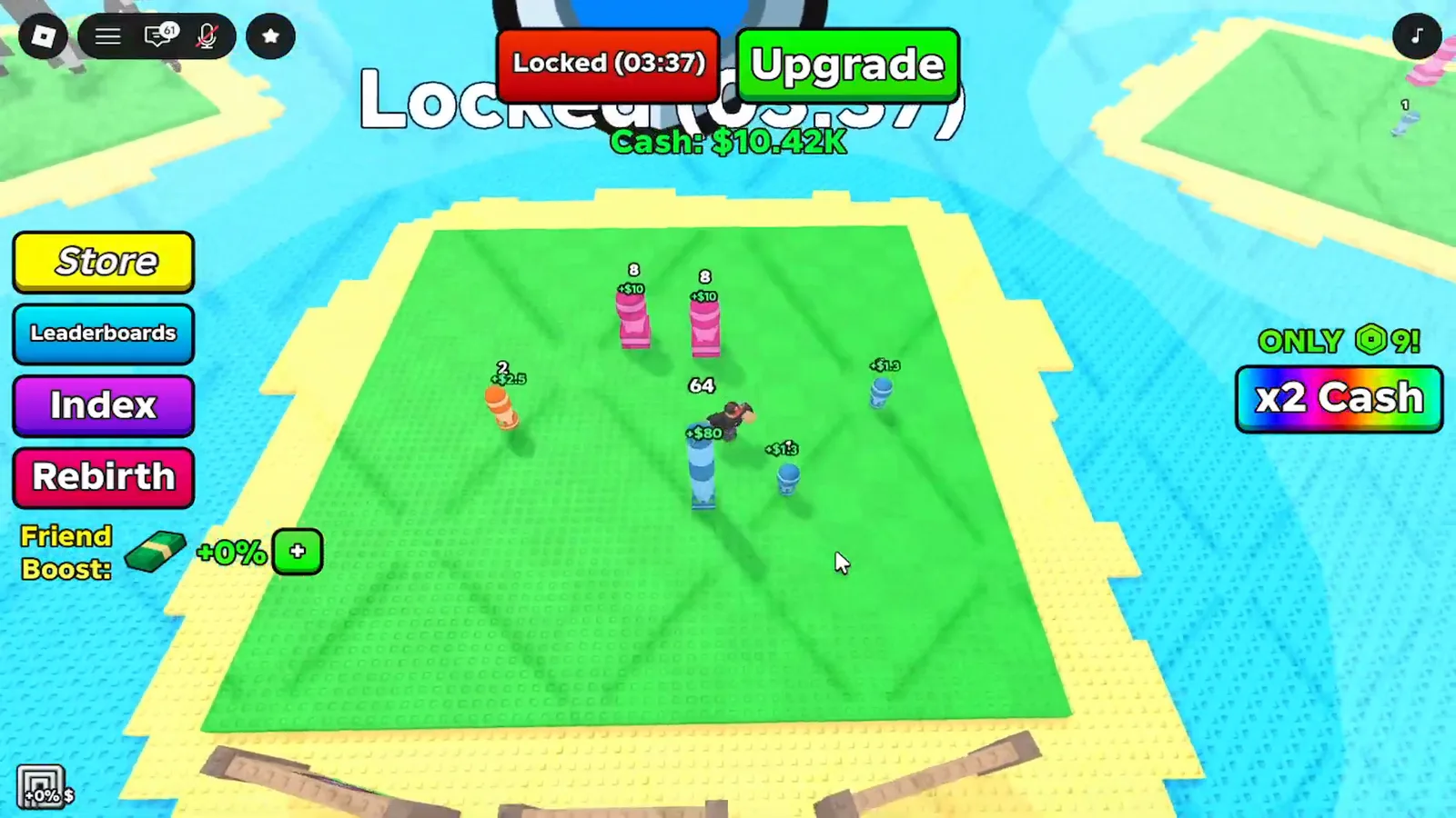 Merge a Nuke Upgrade menu showing Spawn Tier Level 1 for 25K, Max Spawn Level 3 for 16.2K, and Lock Base Level 1 for 10K. Merge a Nuke Upgrade menu showing Spawn Tier Level 1 for 25K, Max Spawn Level 3 for 16.2K, and Lock Base Level 1 for 10K.