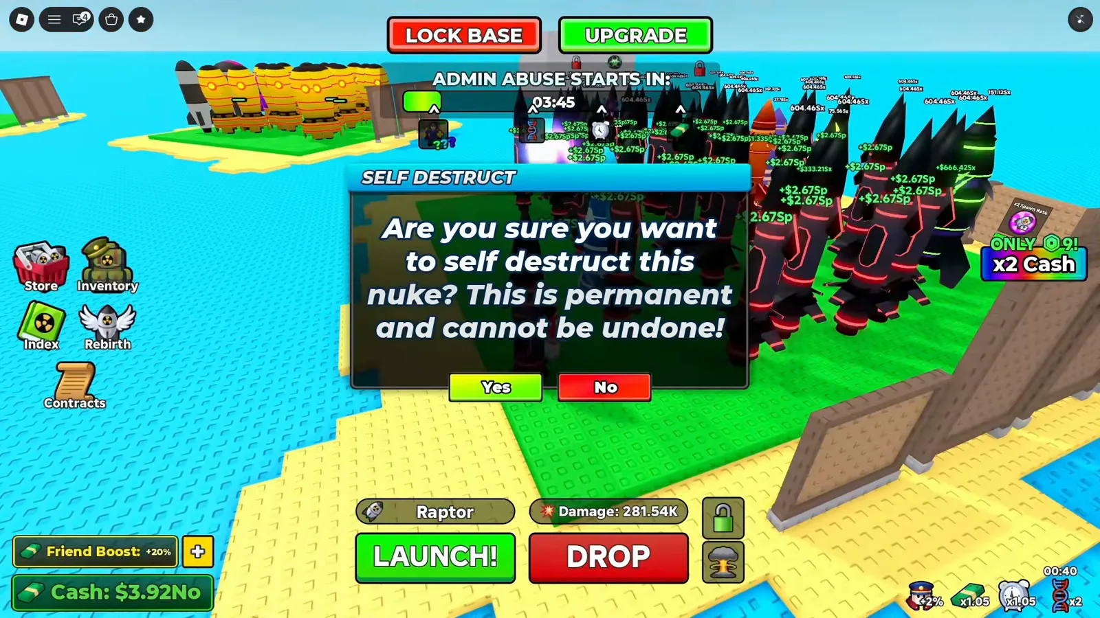 The Merge a Nuke Self Destruct confirmation dialog asking whether to permanently destroy the held Raptor nuke. The Merge a Nuke Self Destruct confirmation dialog asking whether to permanently destroy the held Raptor nuke.